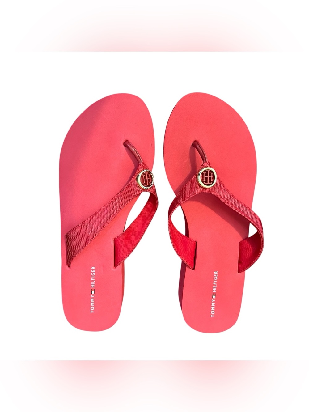 Tommy Hilfiger Red Logo Medallion Flip Flop Sandals